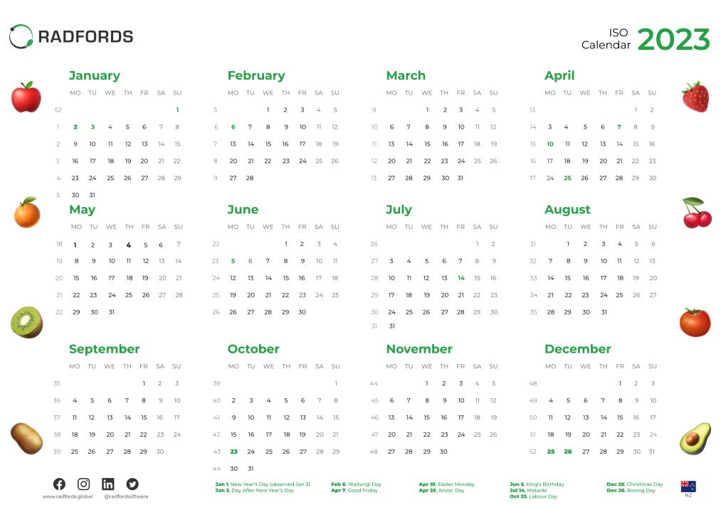 Radfords NZ ISO Calendar 2023